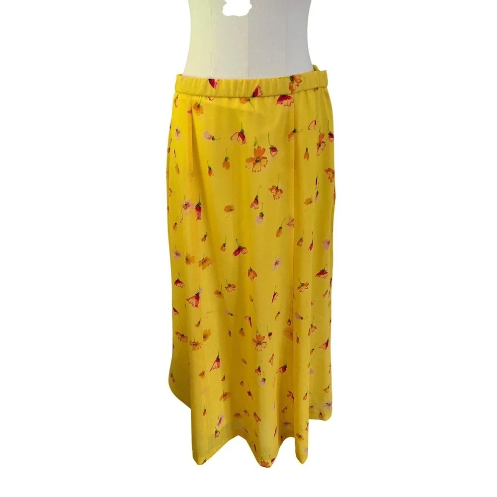 Vintage Pendleton Yellow Floral Matching Set Top Skirt Button Front USA 12/14